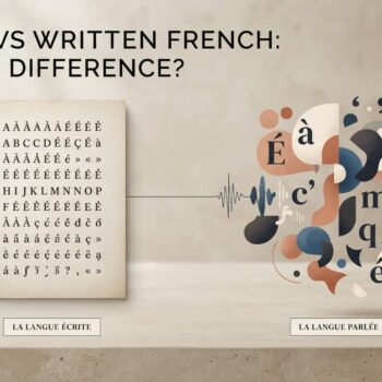 spoken-vs-written-french-why-the-difference-featured Composition abstraite minimaliste illustrant l'article de blog sur Spoken vs written French: why the difference?